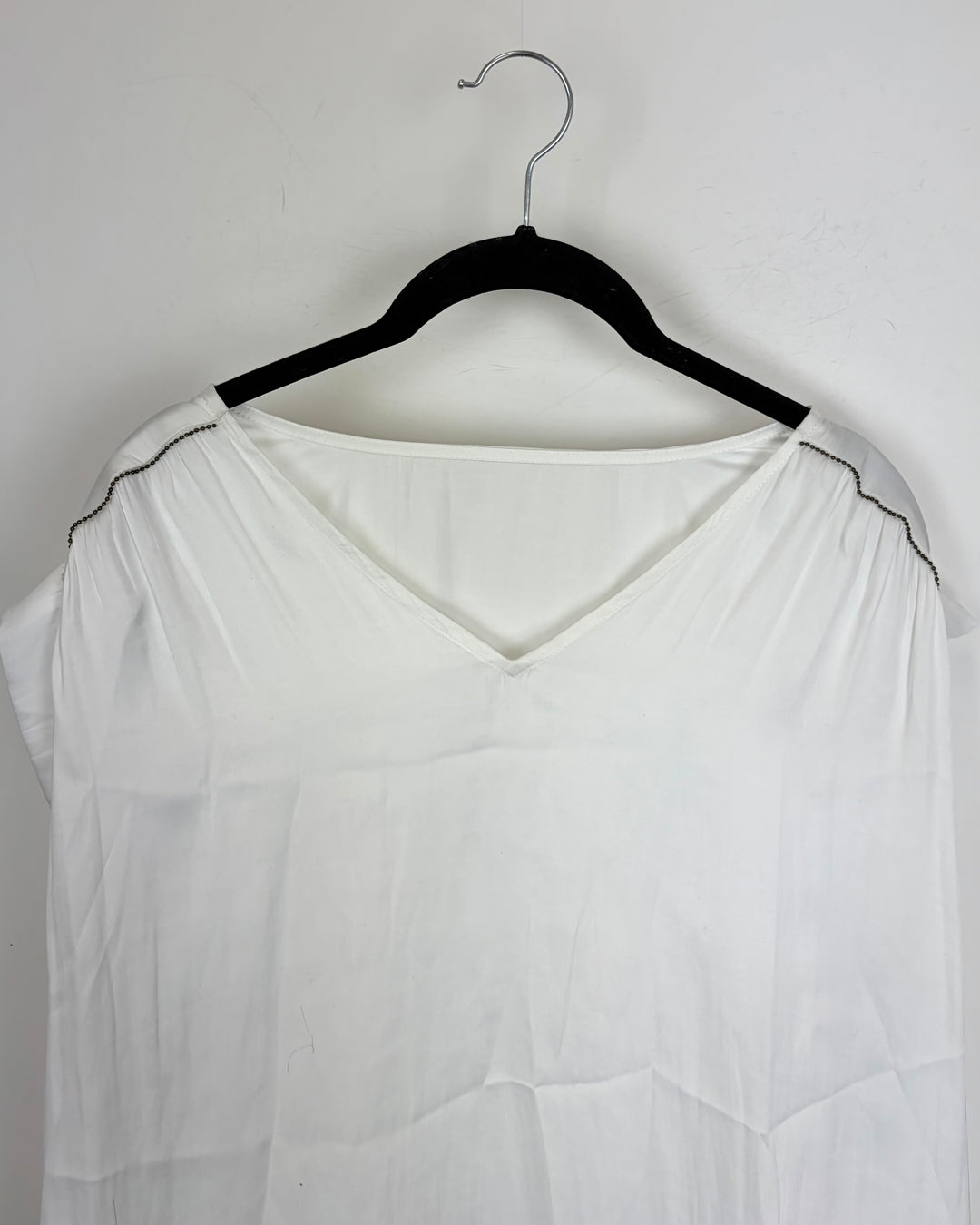 White Silky Blouse With Beading - Size 8/10