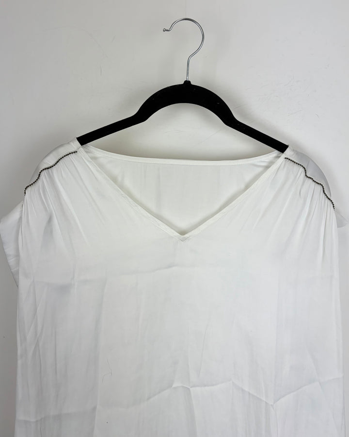White Silky Blouse With Beading - Size 8/10
