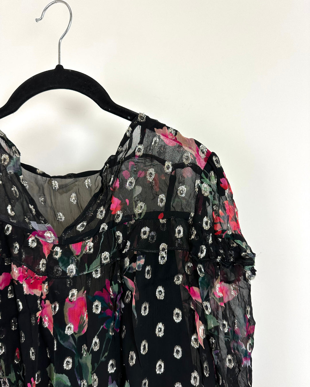 Black Sheer Floral Blouse Top - Size 4/6