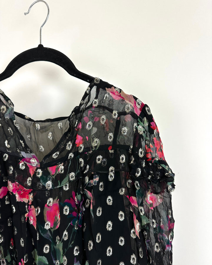 Black Sheer Floral Blouse Top - Size 4/6