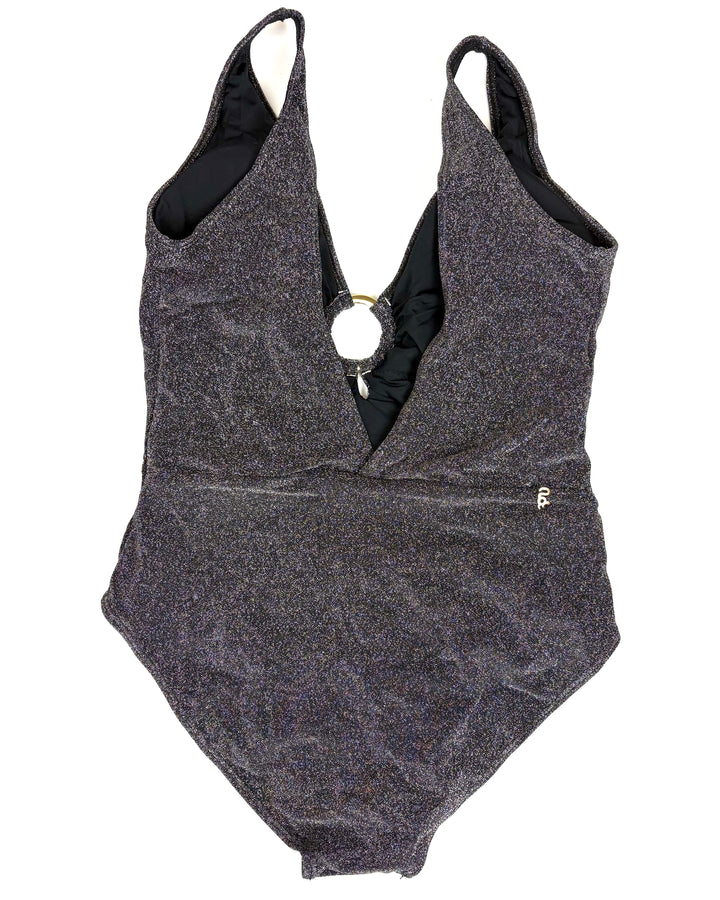 Metallic Black V-Neck One Piece Swimsuit - Size 4/6
