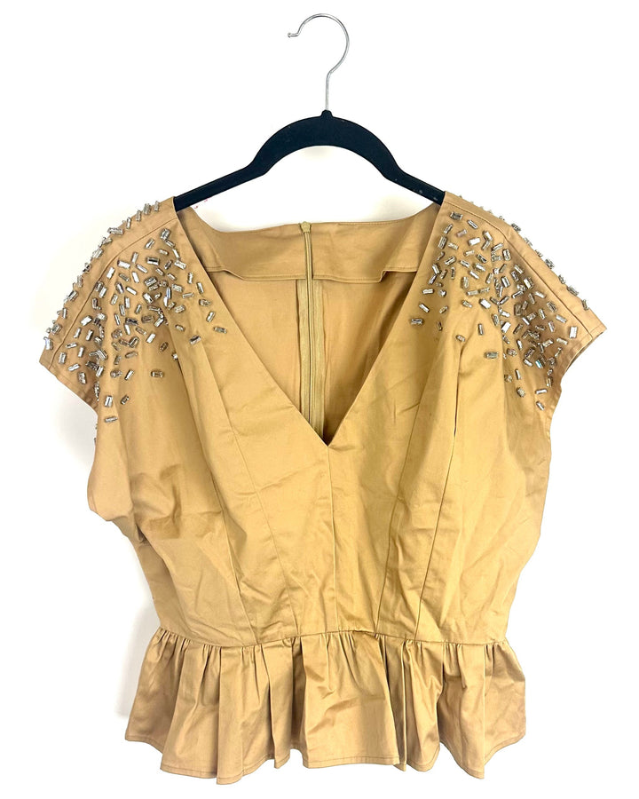 Tan Rhinestone Top - Size 2/4