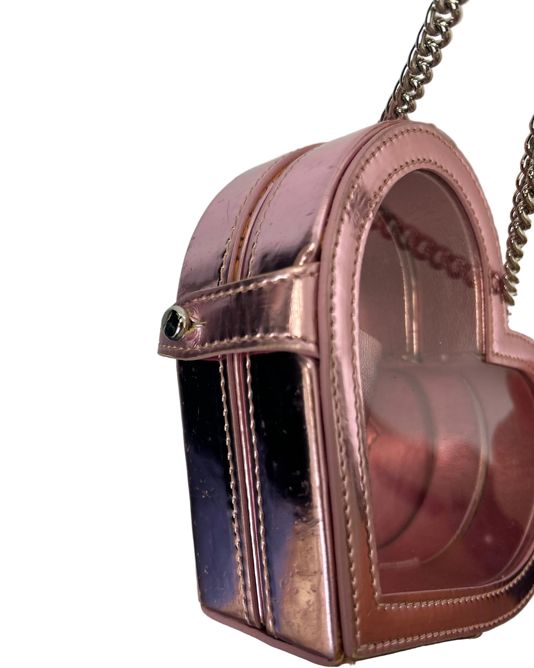 Light Metallic Pink and Clear Heart Mini Bag