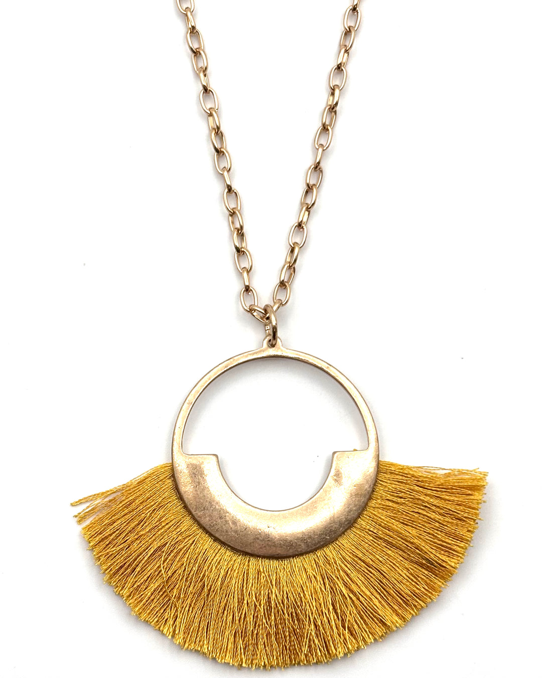 Burnt Yellow Fringe Pendant Necklace