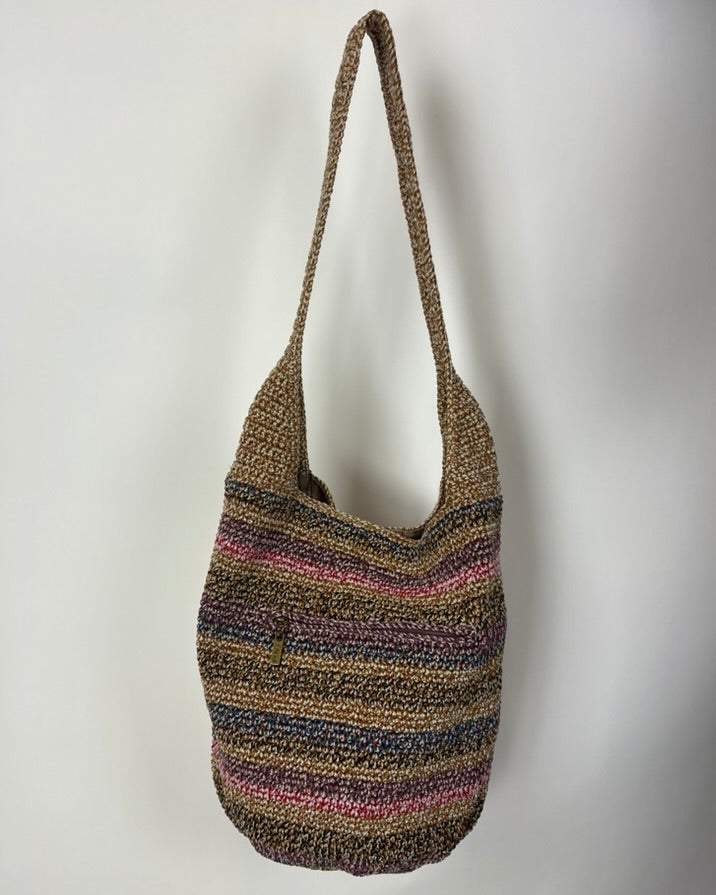 Striped Multicolor Crochet Bucket Tote Bag