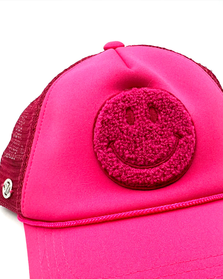 Hot Pink Smiley Face Trucker Hat - One Size