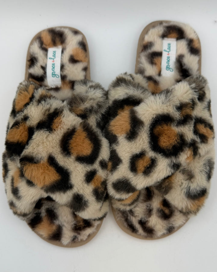 Open Toe Leopard Slippers - Size 7