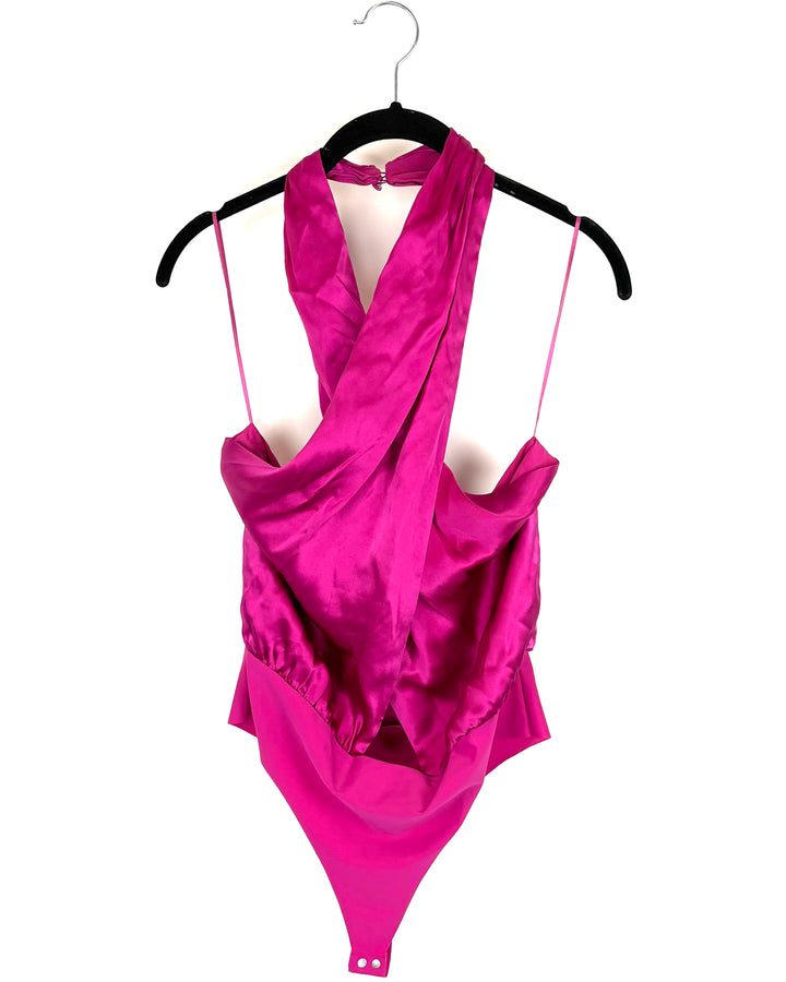 Pink Crossed Halter Neck Bodysuit - Large