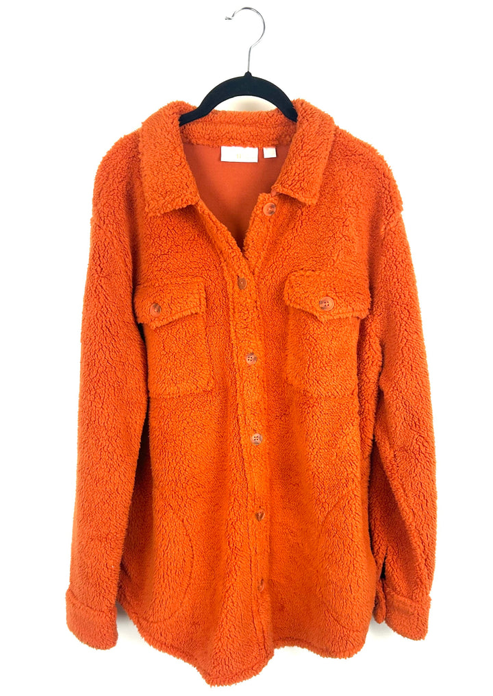 Orange Button Up Fuzzy Sherpa - Size 6/8