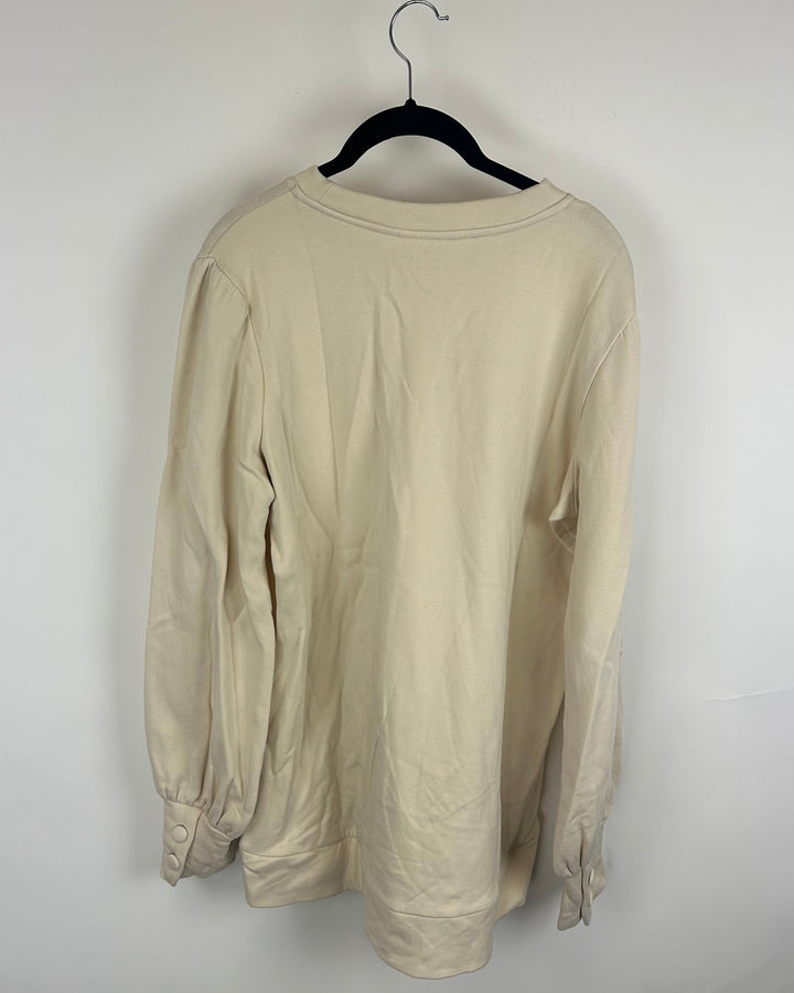 Cream Balloon Sleeve Crew Neck - Size 6/8