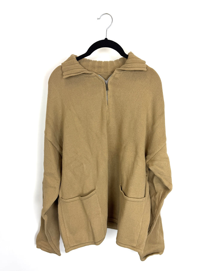 Dusty Brown Knit Half Zip Sweater - Size 6/8
