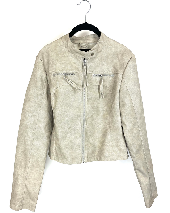 Boohoo Tan Faux Leather Jacket - Size 6