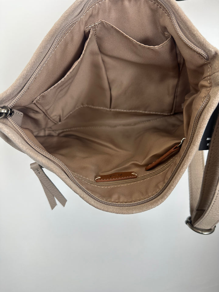 Oatmeal Brown Suede Crossbody Bag