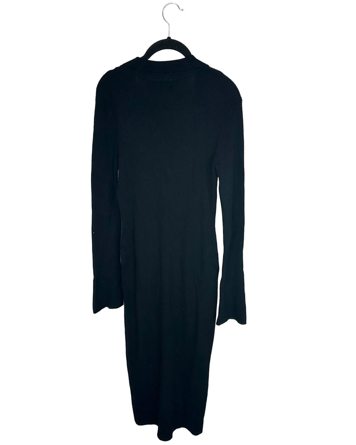 Black Long Sleeve Ribbed Dress - Size 2/4