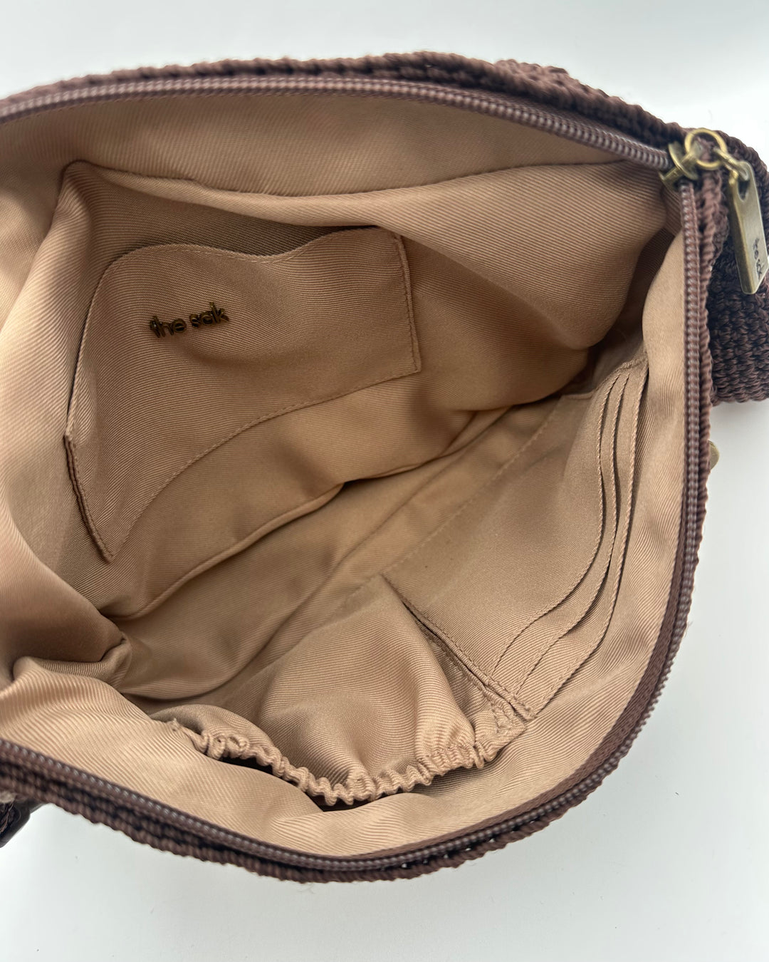 Brown Checkered Crochet Belt Bag