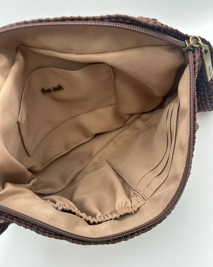 Brown Checkered Crochet Belt Bag