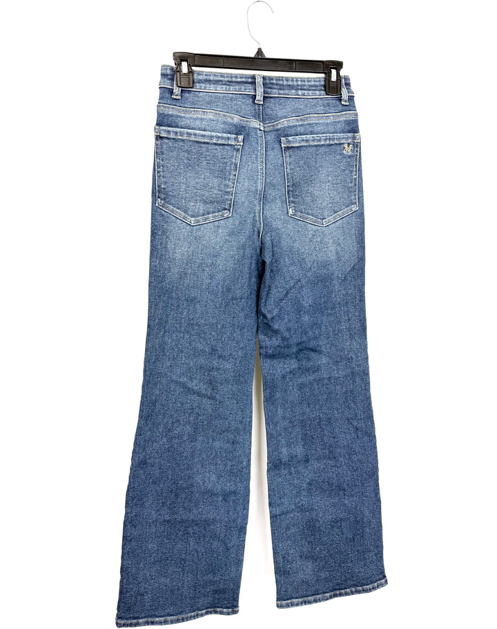 Mid-Wash Rustic Indigo Loose-Fit Flare Jeans - Size 2/4
