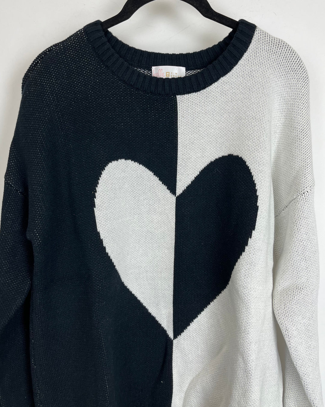 Thick Black Knit Heart Sweater - Size 6/8