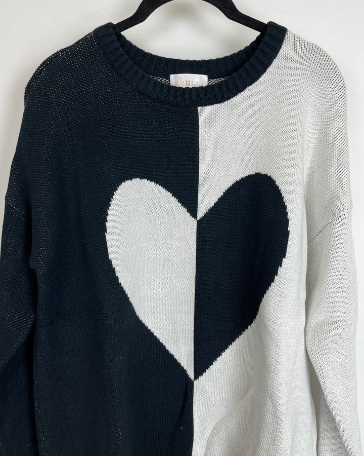 Thick Black Knit Heart Sweater - Size 6/8