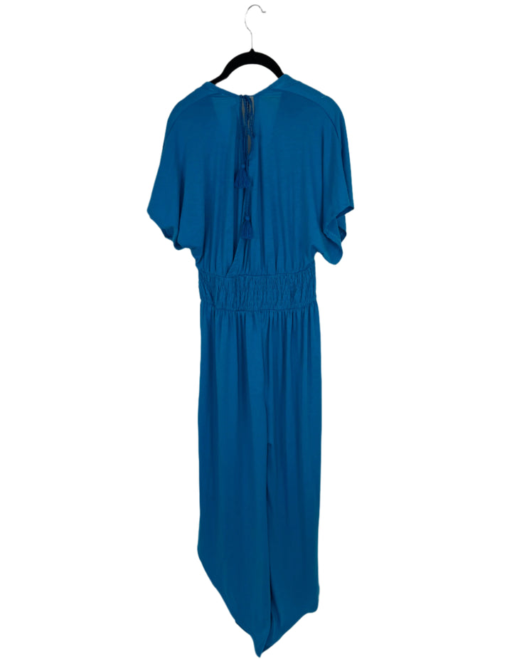 Blue Short Sleeve Floral Detail Jumpsuit - Size 6/8