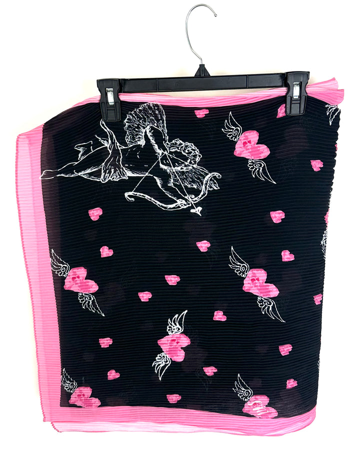 Black and Pink Flying Hearts Scarf