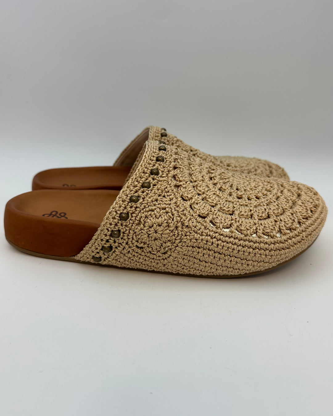 Tan Crochet & Gold Clogs - Size 8 and 10