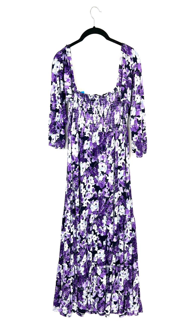 Purple Floral Smocked Dress - Small