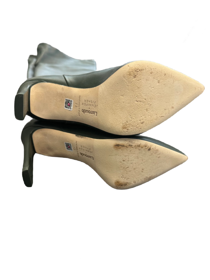 Forest Green Leather Pointed Toe Boots - Size 7.5 and 8