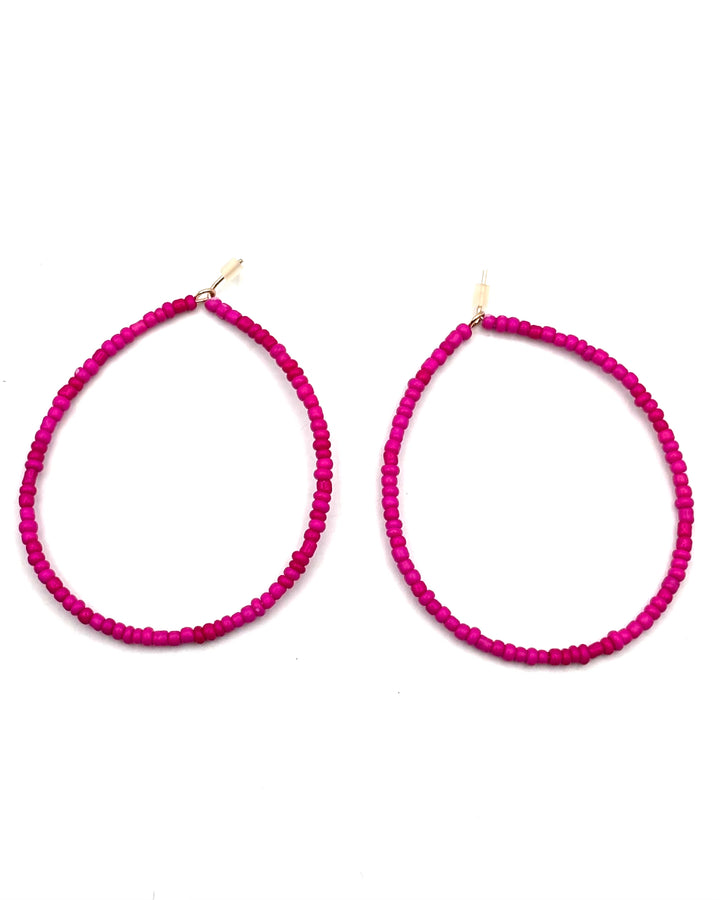 Magenta Pink Beaded Hoop Earring