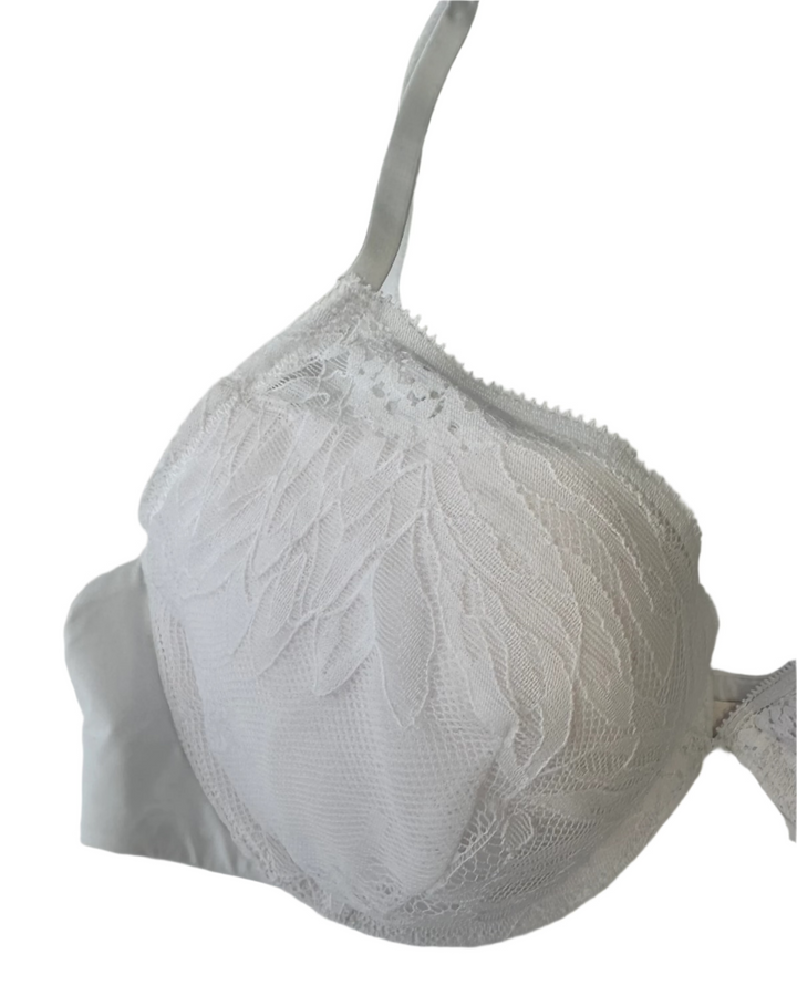White Lace Overlay and Underwire Bra - 34B, 34C, 34D and 34DD