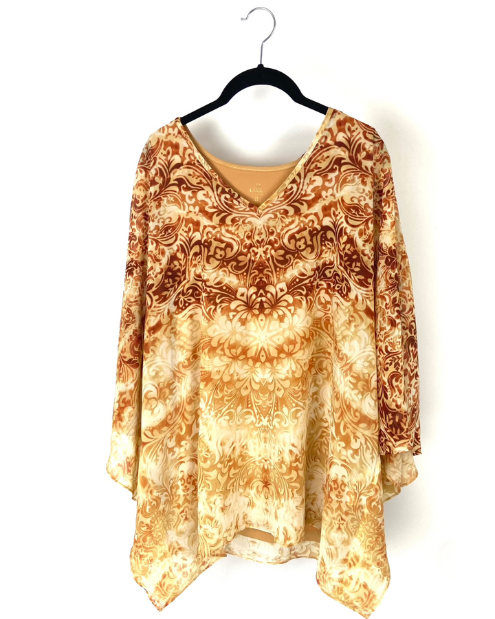 Orange Patterned Blouse - Large/Extra Large