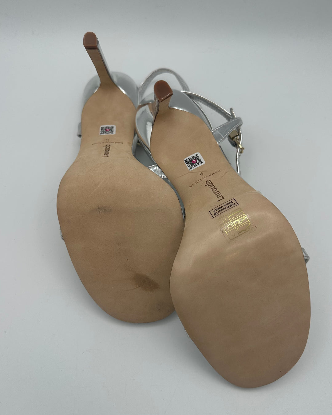 Silver Patent Leather Open Toe Sandals - Size 8.5 and 9