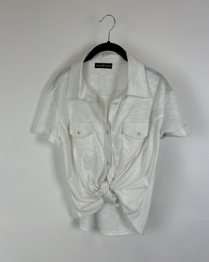 White Button Down Top With Tie Bottom - Small