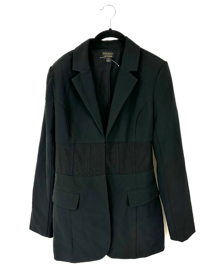 Black Womens Corset Blazer with Hook-and-Eye Closure - Size 6