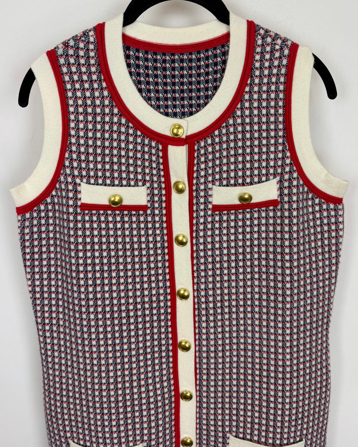 Blue & Red Knit Tank Top Dress - Size 8/10