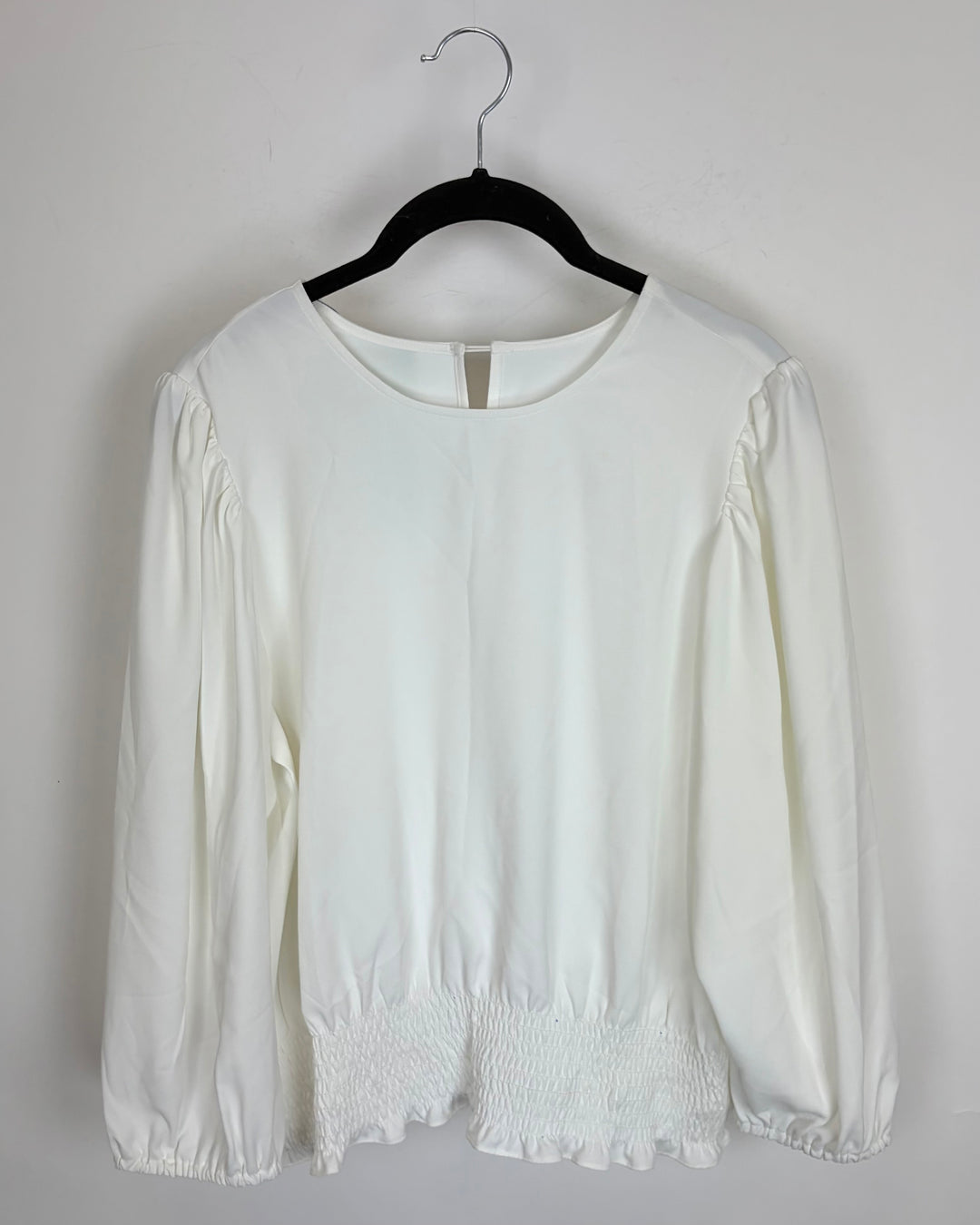 White Puffed Shoulder Long Sleeve Top - Size 2/4