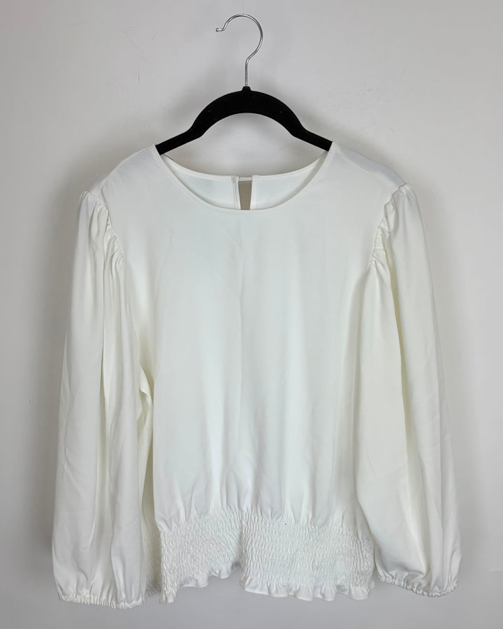 White Puffed Shoulder Long Sleeve Top - Size 2/4