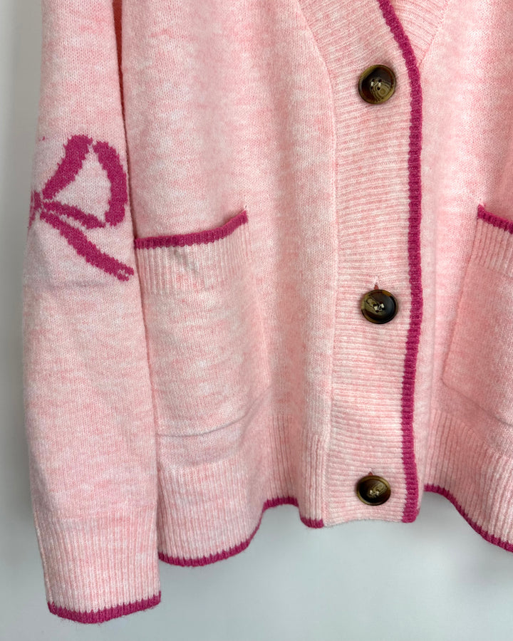Pink Heather Bow Cardigan - Size 14/16