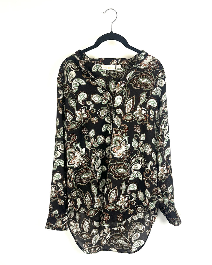 Brown and Green Paisley Button Down Top - Size 6/8