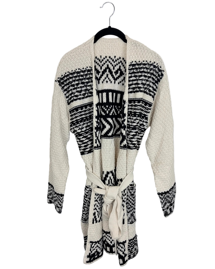 Cream and Black Knit Cardigan - Size 6/8