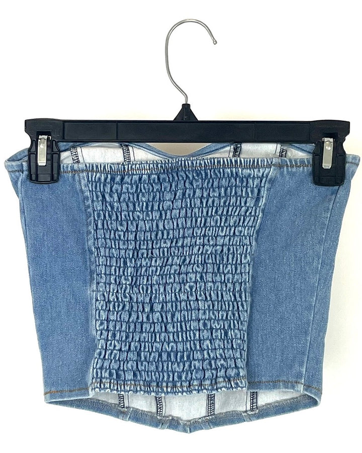 Denim Strapless Corset Cropped Top - Size 0/2