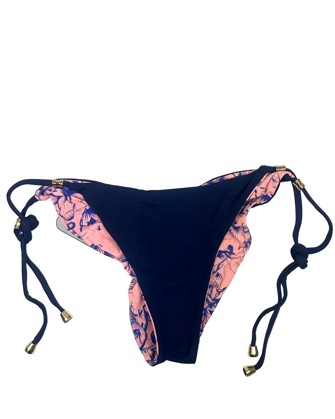 Dusty Pink & Blue Floral Reversible Scrunch Tie Bikini Bottom - S, L, XL