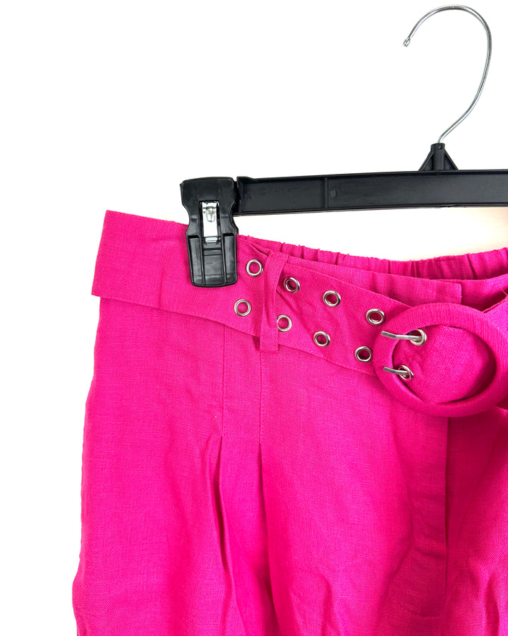 Hot Pink Belted Linen Pants - Size 6/8