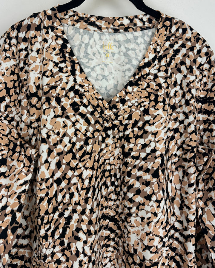 Tan & Black Lightweight Animal Print Top - Size 6/8