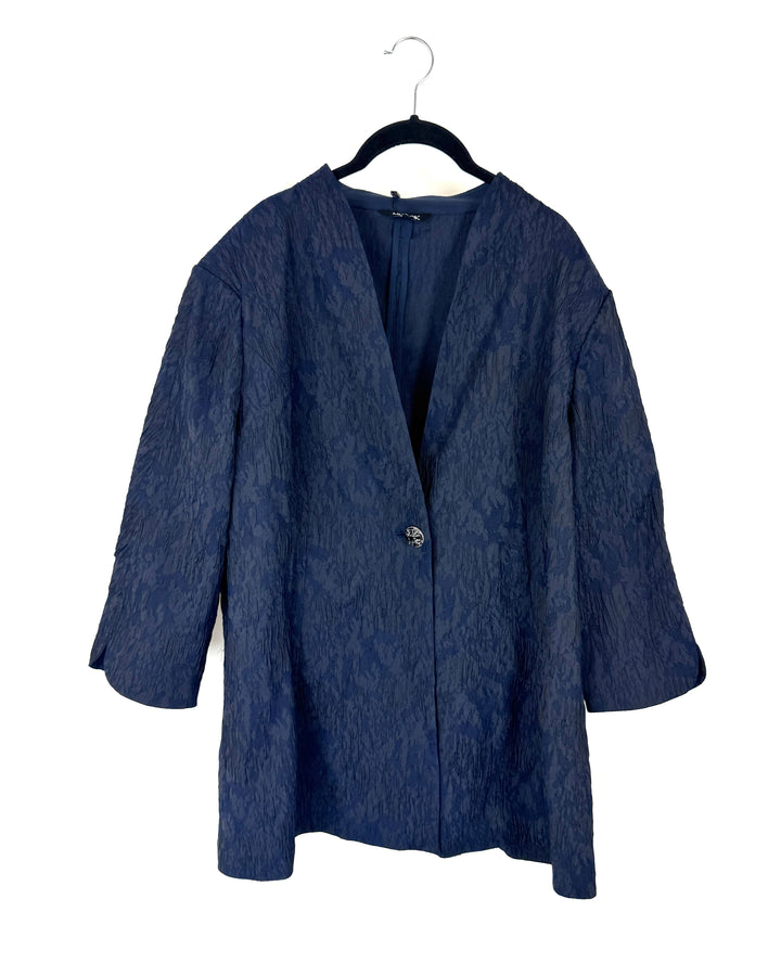 Navy Blue Textured Jacket - Size 18