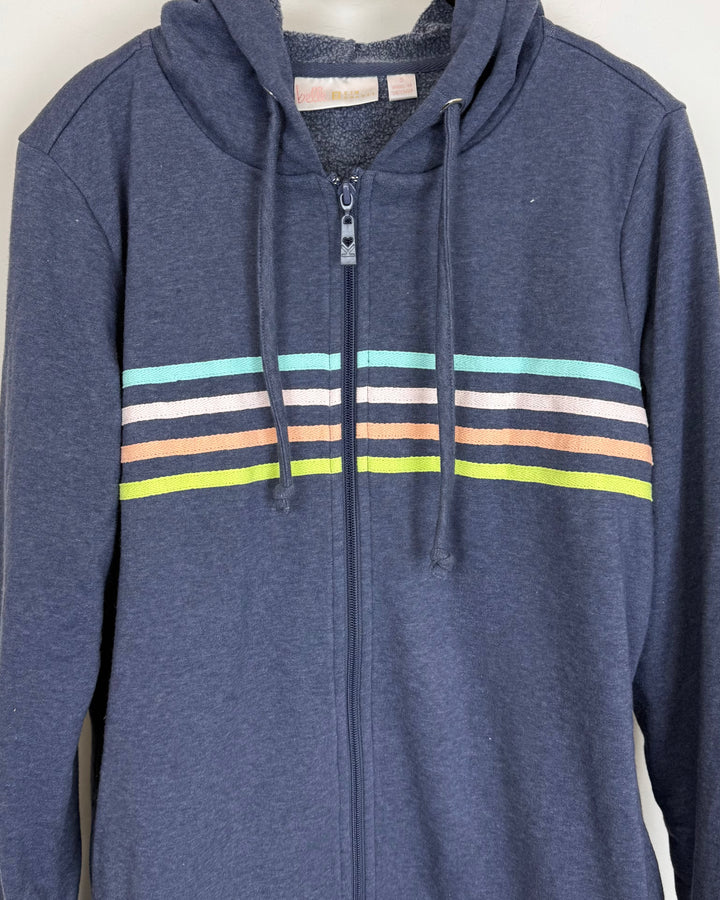 Navy Blue Striped Zip Up Jacket - Size 6/8