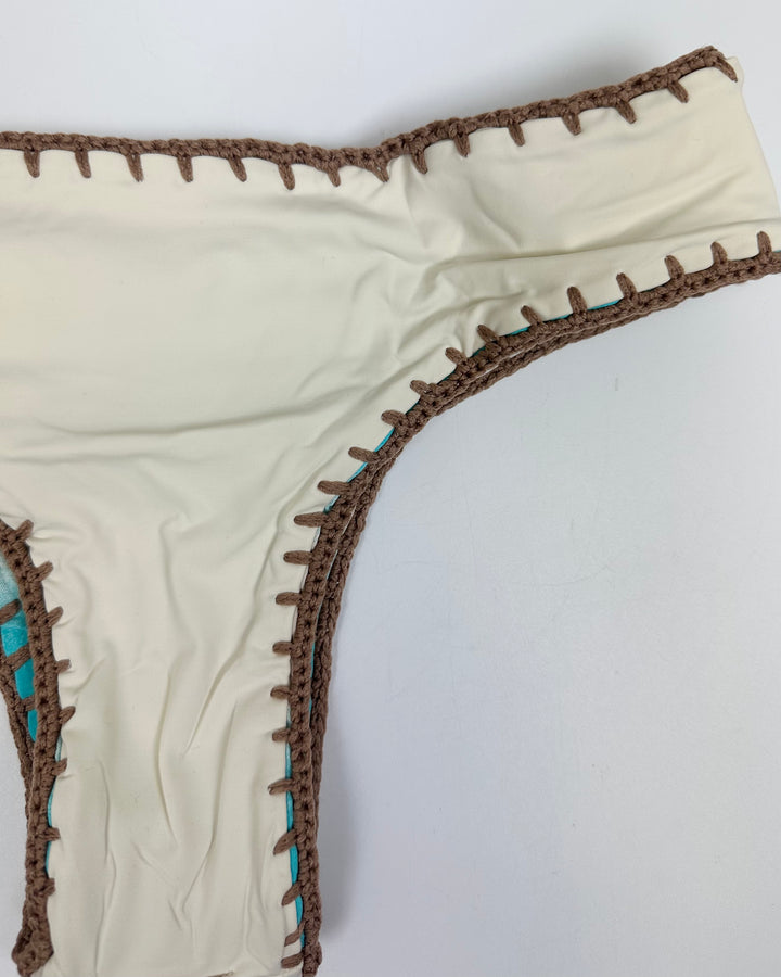 Ultra Cheeky Sky Blue and Ivory Reversible Crochet Classic Bikini Bottom - Small