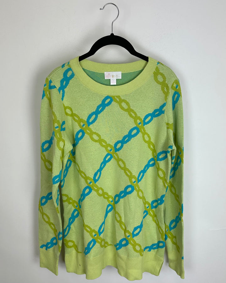 Green Chain Print Knit Sweater - Size 6/8