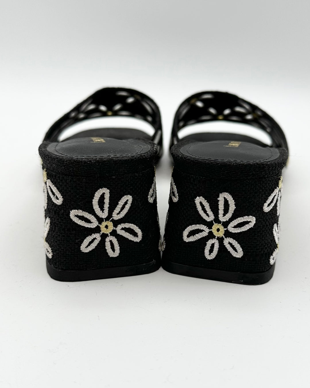 Black Raffia and Floral Print Heel Sandal - Size 6.5