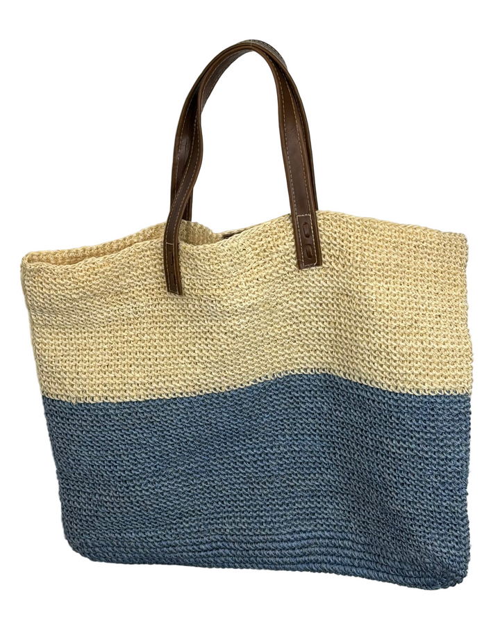 Kassatex New York Blue and Tan Straw Bag